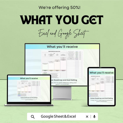 Career Roadmap and Goal Setting Template | Career Planning Spreadsheet | Professional Development Planner | Life Goals Tracker