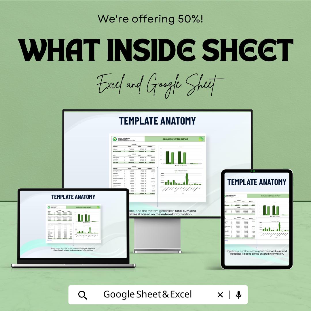 Real Estate Sales Budget Template, Property Budget Spreadsheet, Realtor Income Tracker, Commission Calculator, Excel & Google Sheets