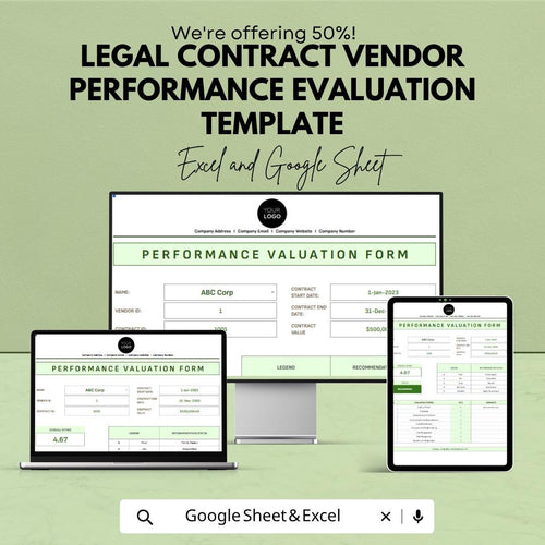 Vendor Performance Evaluation Template  | Contract Management Tracker | Supplier Scorecard | Vendor Assessment