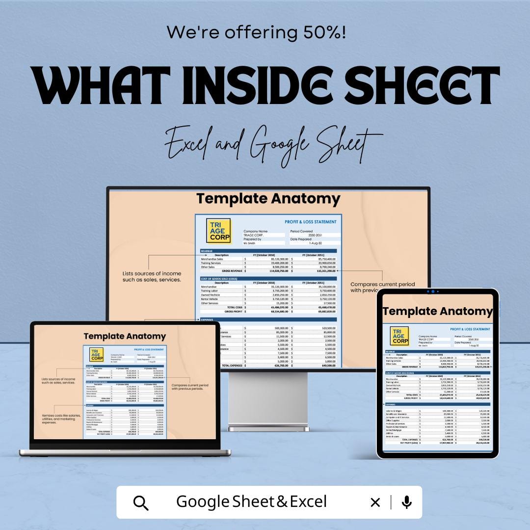 Corporate Profit and Loss Template | Business P&L Statement | Financial Report Spreadsheet |  Income and Expense Tracker