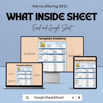 Corporate Profit and Loss Template | Business P&L Statement | Financial Report Spreadsheet |  Income and Expense Tracker