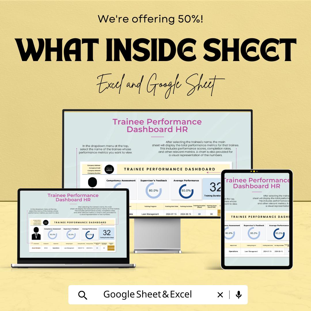 Trainee Performance Dashboard HR Sheet | Google Sheets & Excel | Employee Evaluation Template | HR KPI Tracker Spreadsheet