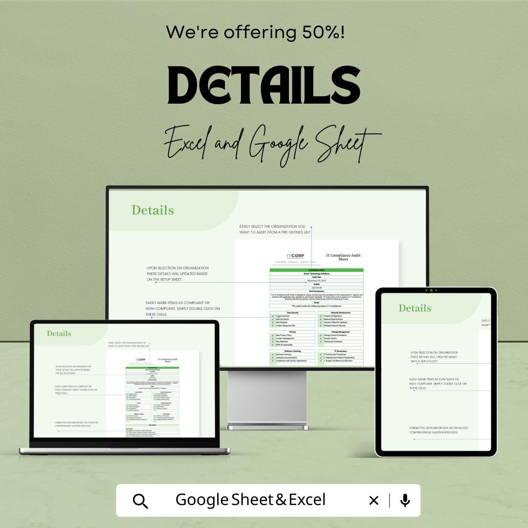 IT Compliance Audit Template Excel | IT Compliance Checklist | Internal Audit Spreadsheet | Security Compliance Tracker