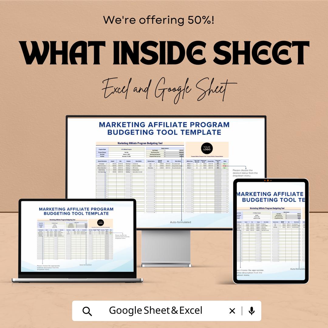 Marketing Affiliate Budget Template, Affiliate Program Tracker, Excel & Google Sheets Marketing Budget Tool, Affiliate Expense Planner