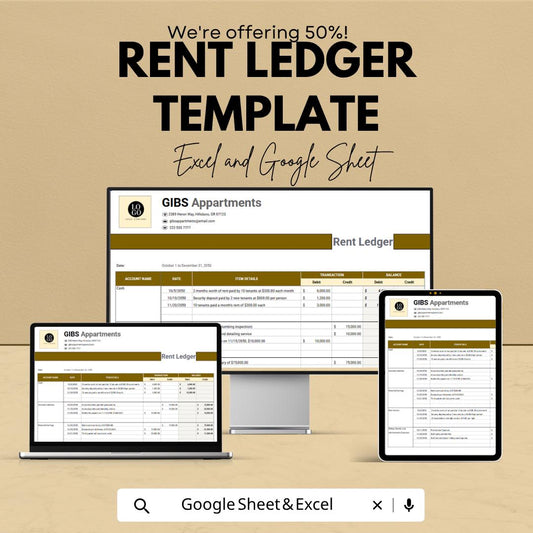 Rent Ledger Template | Rental Payment Tracker Spreadsheet | Landlord Rent Ledger | Excel & Google Sheets | Property Finance Organizer