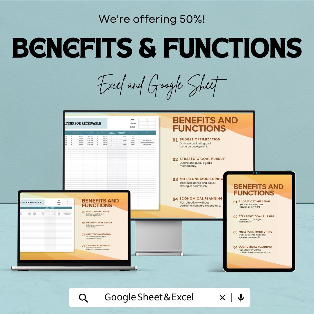 Finance Cash Flow Analysis for Receivables Template,  Accounts Receivable Tracker, Invoice Payment Log, Business Finance Spreadsheet