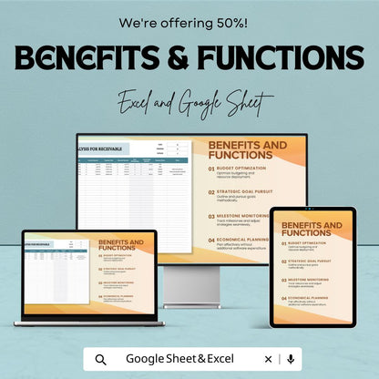 Finance Cash Flow Analysis for Receivables Template,  Accounts Receivable Tracker, Invoice Payment Log, Business Finance Spreadsheet