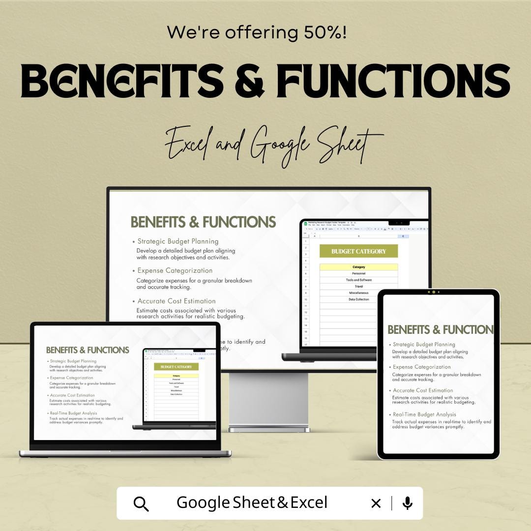 Marketing Research Budget Tracker Template | Business Budget Spreadsheet | Market Research Cost Planner | Expense Tracker for Teams