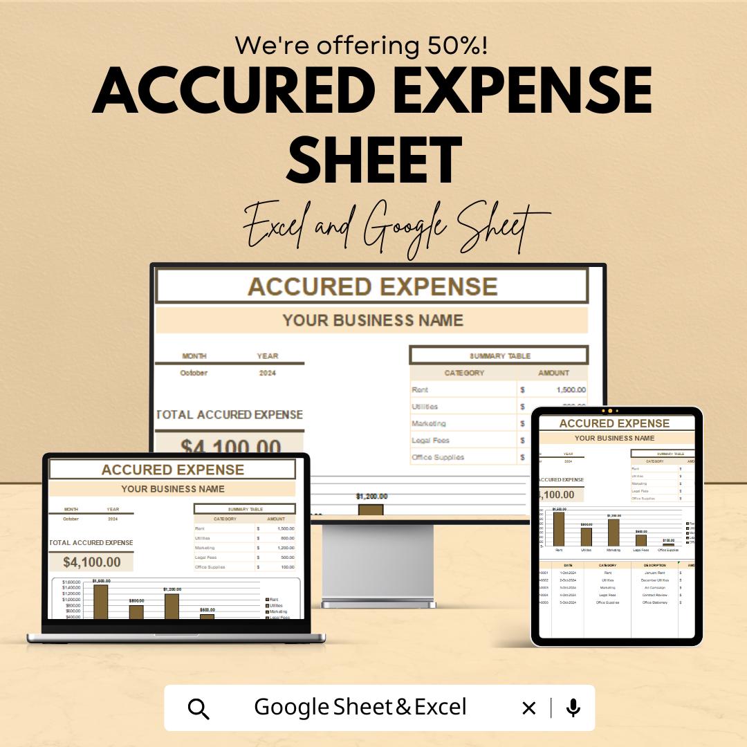 Accrued Expense Tracker Template - Excel & Google Sheets - Business Expense Management - Financial Template - 50% Off