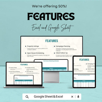 Real Estate Marketing Schedule Template | Realtor Marketing Planner | Property Listing Tracker | Campaign Planner Sheet