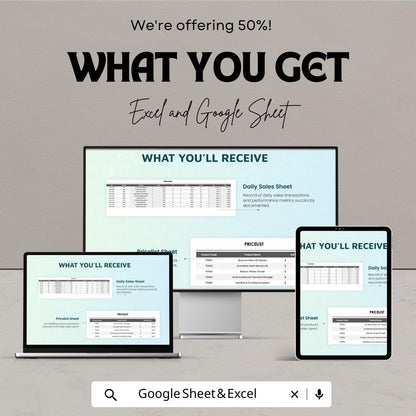 Daily Sales Report Template | Excel & Google Sheets | Sales Tracker Dashboard | Business Analytics Spreadsheet | Sales Performance Log