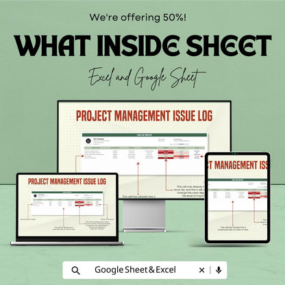 Project Management Issue Log Template | Excel & Google Sheets | Track Project Issues, Prioritize Tasks, Team Task Tracker Spreadsheet