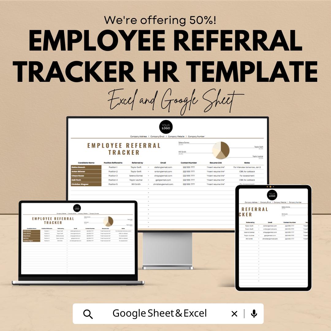 Employee Referral Tracker HR Template | Excel & Google Sheets | Employee Referral Program Tracker | Hiring and Recruitment Tracking Tool