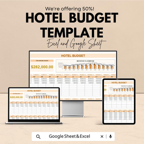 Hotel Budget Template | Hotel Expense Tracker | Revenue & Cost Management sheet | Excel and Google Sheets | Hospitality Finance Planner