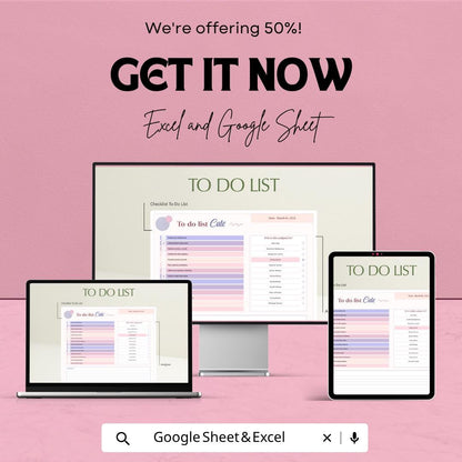 Cute To Do List Template | Daily Task Planner Spreadsheet | Productivity Checklist Organizer | Excel & Google Sheets | Printable Task