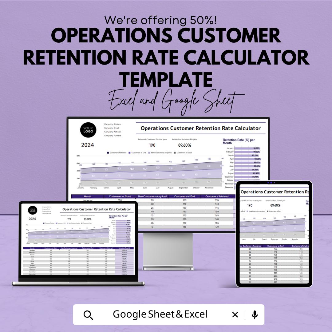 Customer Retention Rate Calculator | Retention Dashboard Template | Customer Analytics Spreadsheet | Excel & Google Sheets Tracker