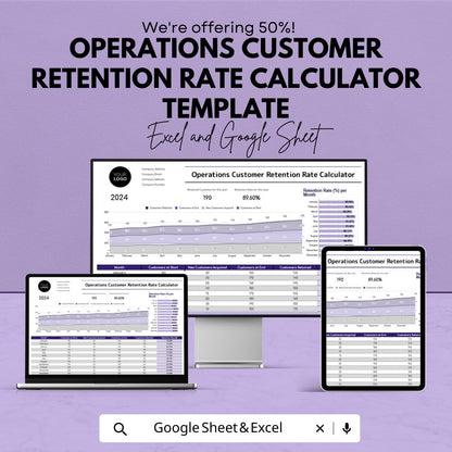 Customer Retention Rate Calculator | Retention Dashboard Template | Customer Analytics Spreadsheet | Excel & Google Sheets Tracker