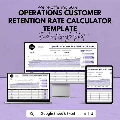 Customer Retention Rate Calculator | Retention Dashboard Template | Customer Analytics Spreadsheet | Excel & Google Sheets Tracker