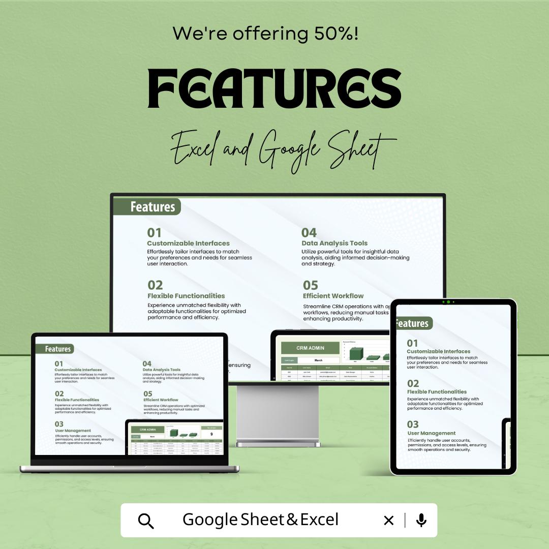 CRM Admin Template | Excel & Google Sheets User Management Dashboard | Admin Panel Spreadsheet | CRM Tracker System
