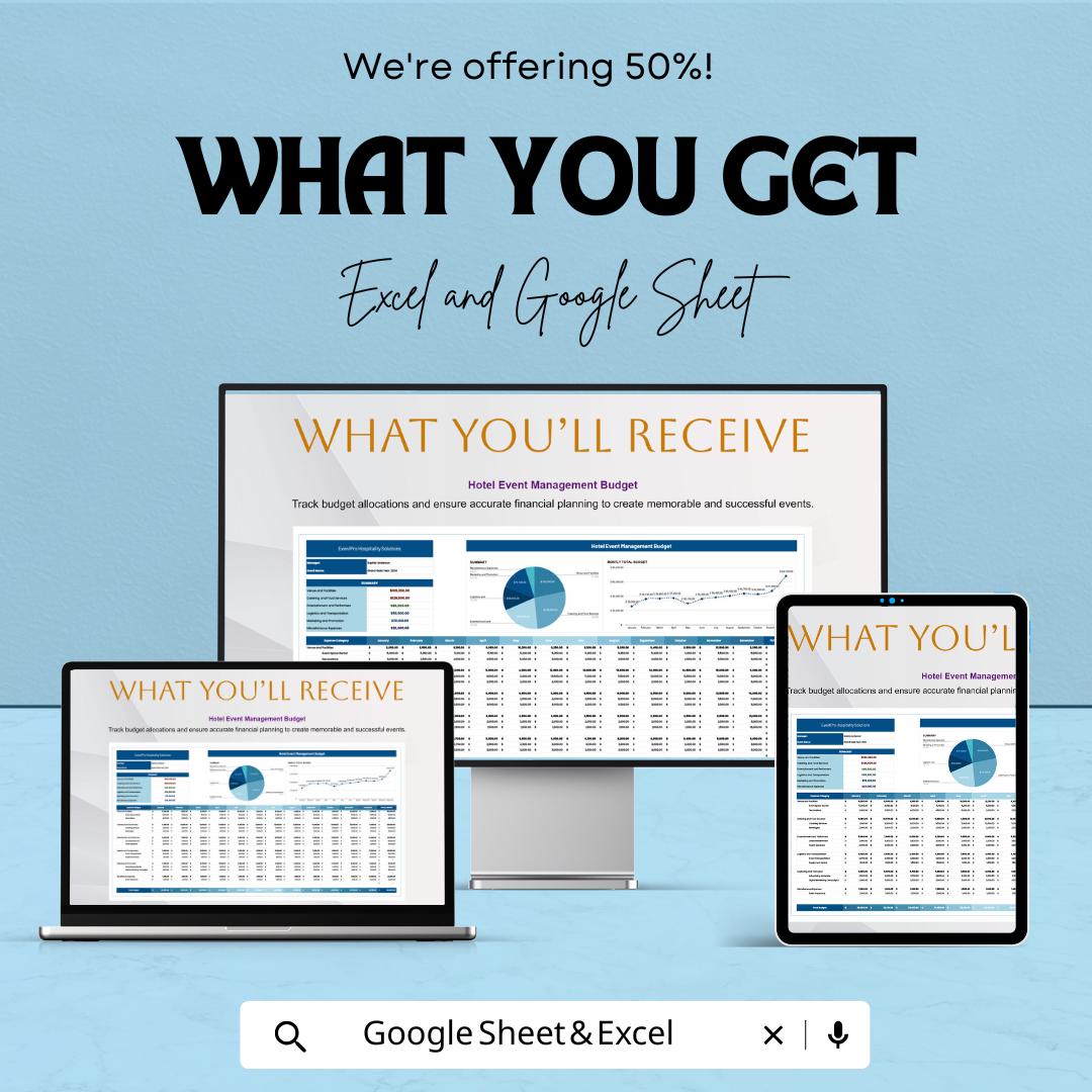 Hotel Event Management Budget Sheet | Excel and Google Sheet Template | Cost Tracking & Planning | Event Budget Planner for Hotels