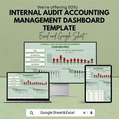 Internal Audit Accounting Management Dashboard Template | Audit Reporting Dashboard | Budget vs Actual Tracker | Financial Dashboard
