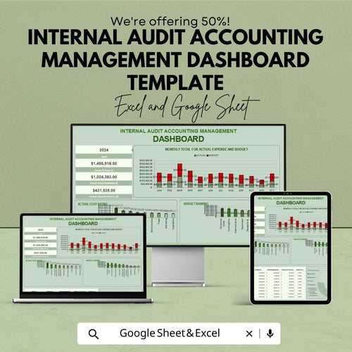 Internal Audit Accounting Management Dashboard Template | Audit Reporting Dashboard | Budget vs Actual Tracker | Financial Dashboard