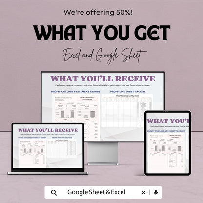 Profit and Loss Statement Report Sheet | Financial Tracking Template | Google Sheets | Expense & Revenue Tracker | Monthly Business Report