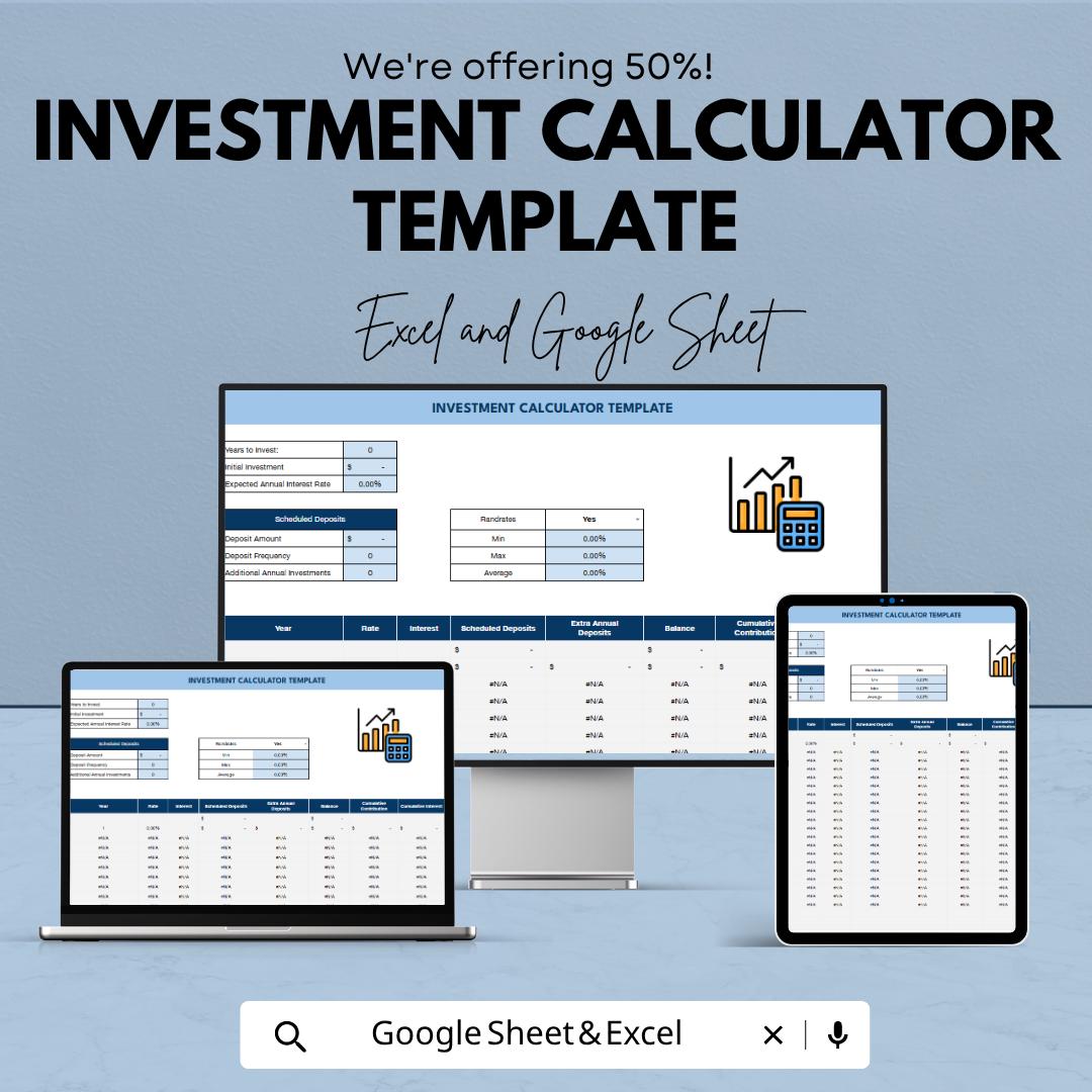 Investment Calculator Template | Compound Interest Spreadsheet | ROI & Savings Planner | Investment Tracker | Wealth Planner Tool