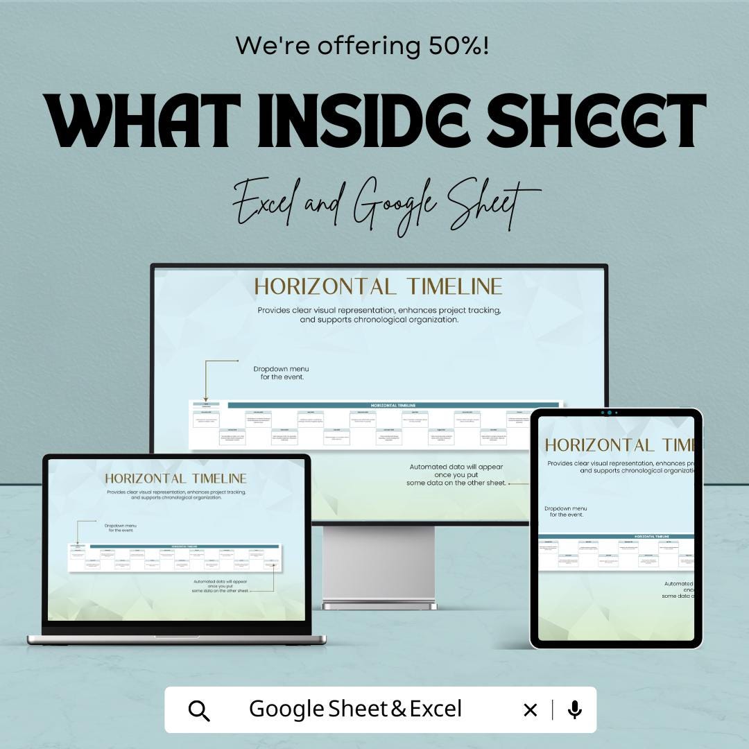 Horizontal Timeline Template for Excel & Google Sheets | Project Planning Timeline Tracker | Editable Visual Roadmap Sheet