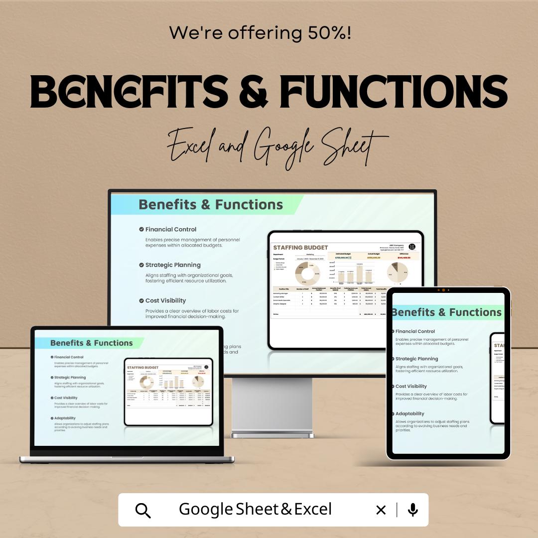 Staffing Budget Sheet - Excel & Google Sheet Template | Employee Salary Planning | Budget Forecast | Employee Cost Management Tool