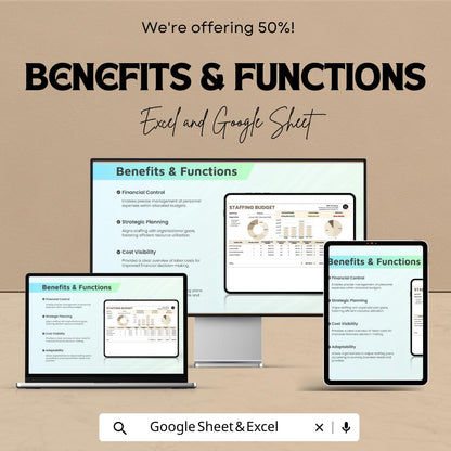 Staffing Budget Sheet - Excel & Google Sheet Template | Employee Salary Planning | Budget Forecast | Employee Cost Management Tool