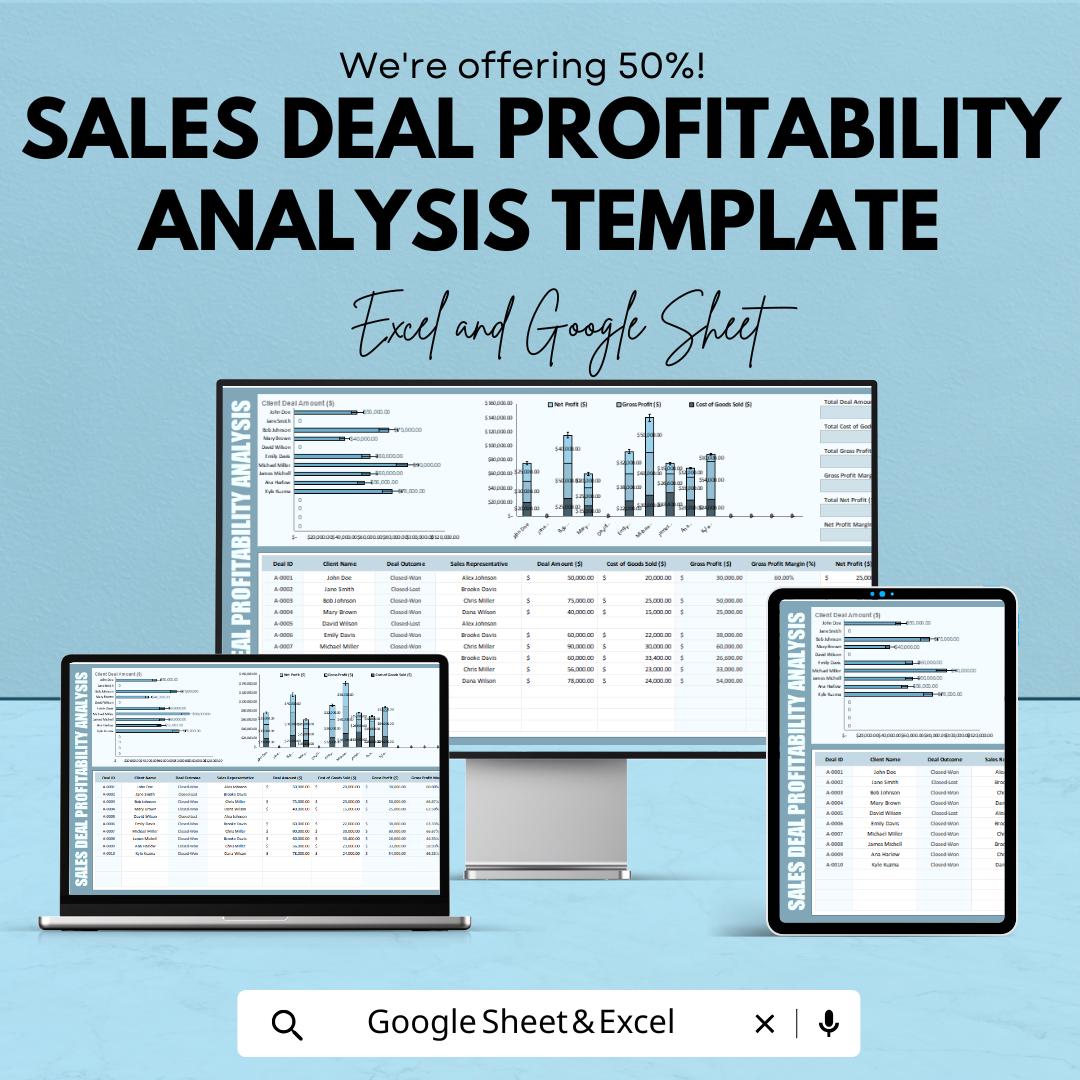 Sales Deal Profitability Analysis Template | Deal Margin Calculator | Sales Performance Dashboard | Profit Analysis Spreadsheet