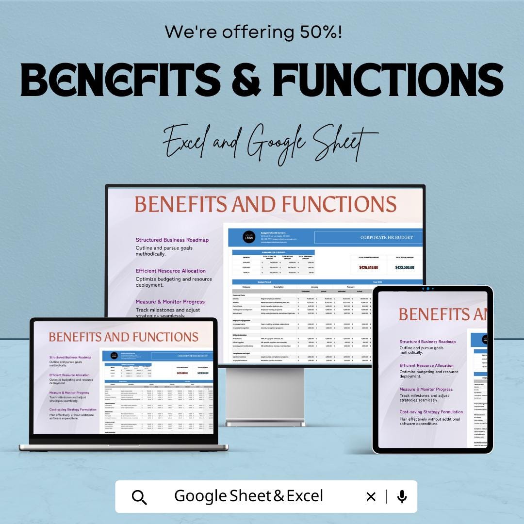 Corporate HR Budget Template, HR Budget Spreadsheet, Employee Cost Planner, HR Financial Tracker, Google Sheets Excel, Workforce Budget Tool