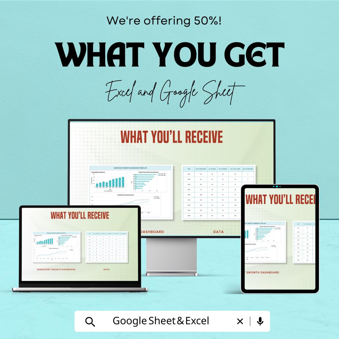 Headcount Growth Dashboard | Excel and Google Sheets Template for Employee Tracking | Workforce Growth & Gender Analysis