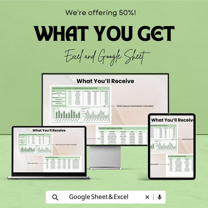 Sales Deal Closure Commission Calculator Template | Excel & Google Sheets | Sales Commission Spreadsheet | Commission Tracker
