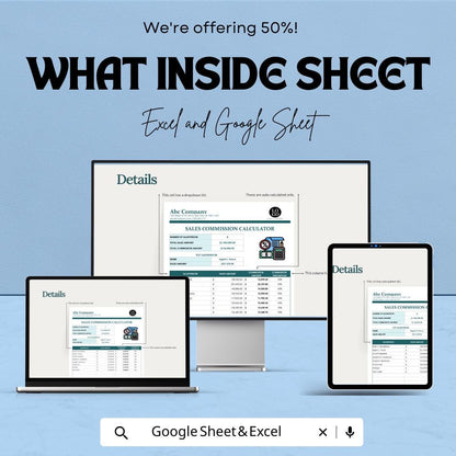 Sales Commission Calculator Sheet for Excel and Google Sheets | Track Sales & Calculate Commissions | Financial Tool for Sales Teams