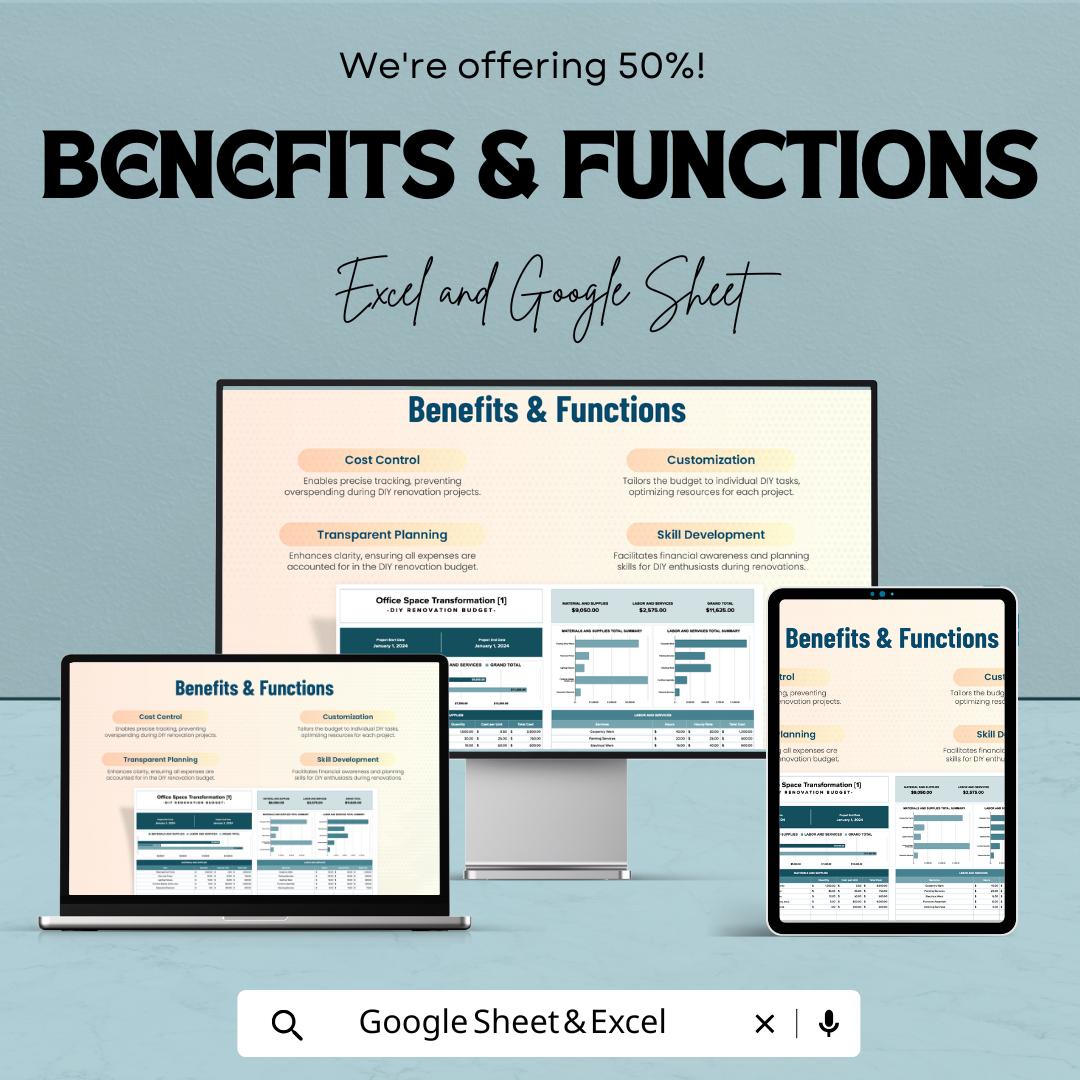DIY Renovation Budget Template | Home Renovation Budget Spreadsheet | Excel & Google Sheets Remodel Planner | Project Cost Tracker
