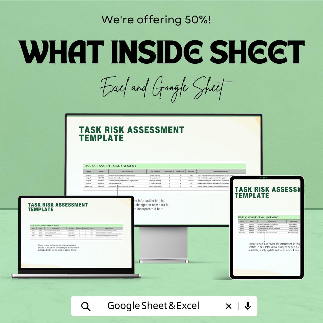 Task Risk Assessment Template | Excel & Google Sheets | Risk Analysis Matrix | Safety Management Tool