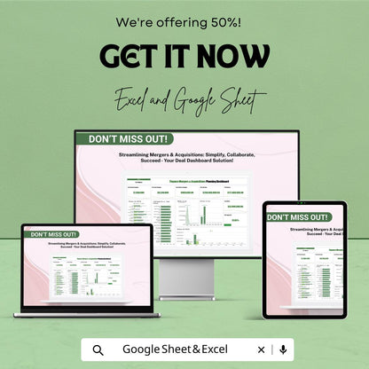 Mergers and Acquisitions Finance Planning Dashboard - Excel and Google Sheets Template for M&A Analysis and Strategy
