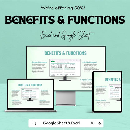 Financial Budget Template | Monthly Budget Planner | Expense Tracker | Excel and Google Sheets Budget Template | Personal Finance Organizer