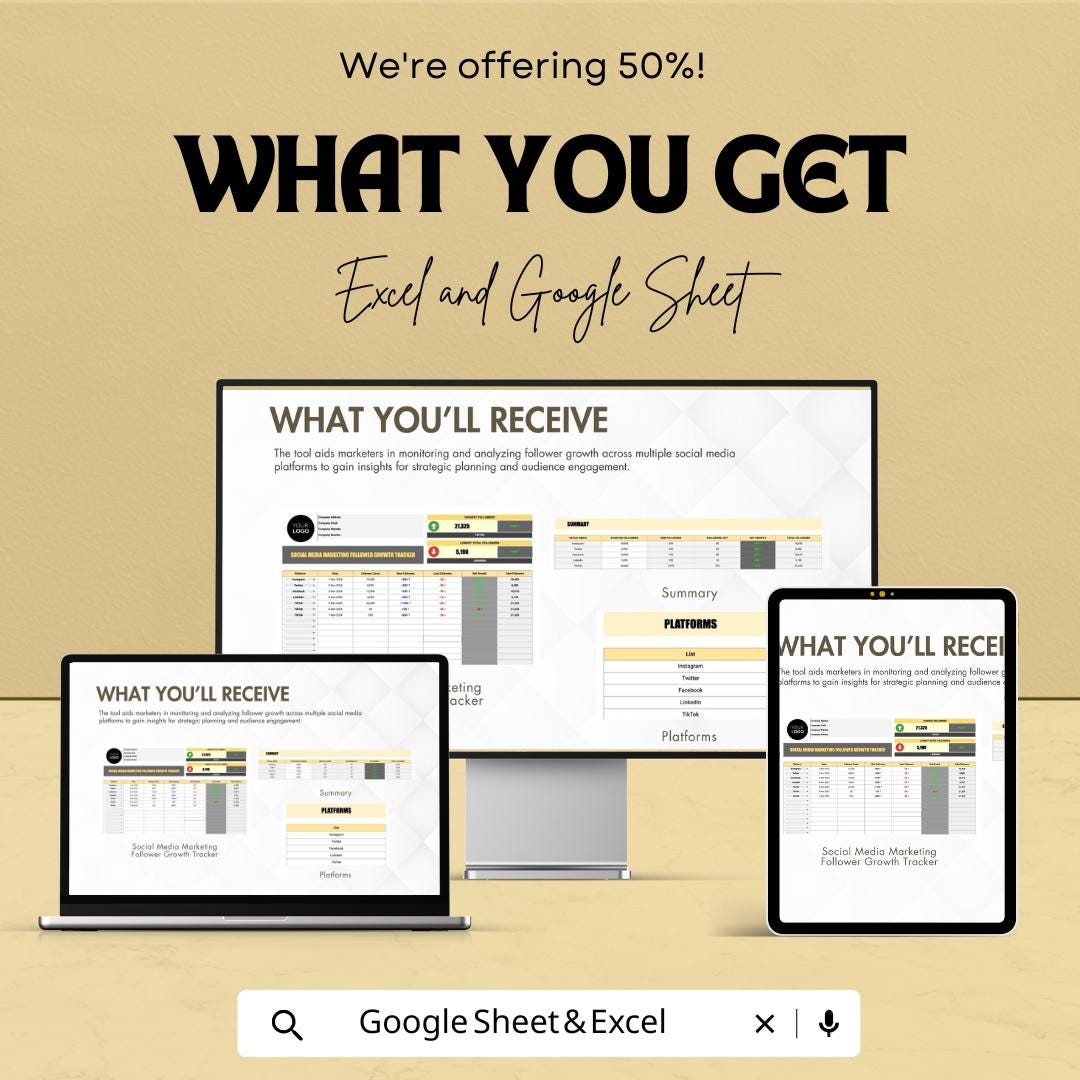 Social Media Marketing Follower Growth Tracker Template | Analytics Dashboard | Social Media KPI Tracker | Digital Download