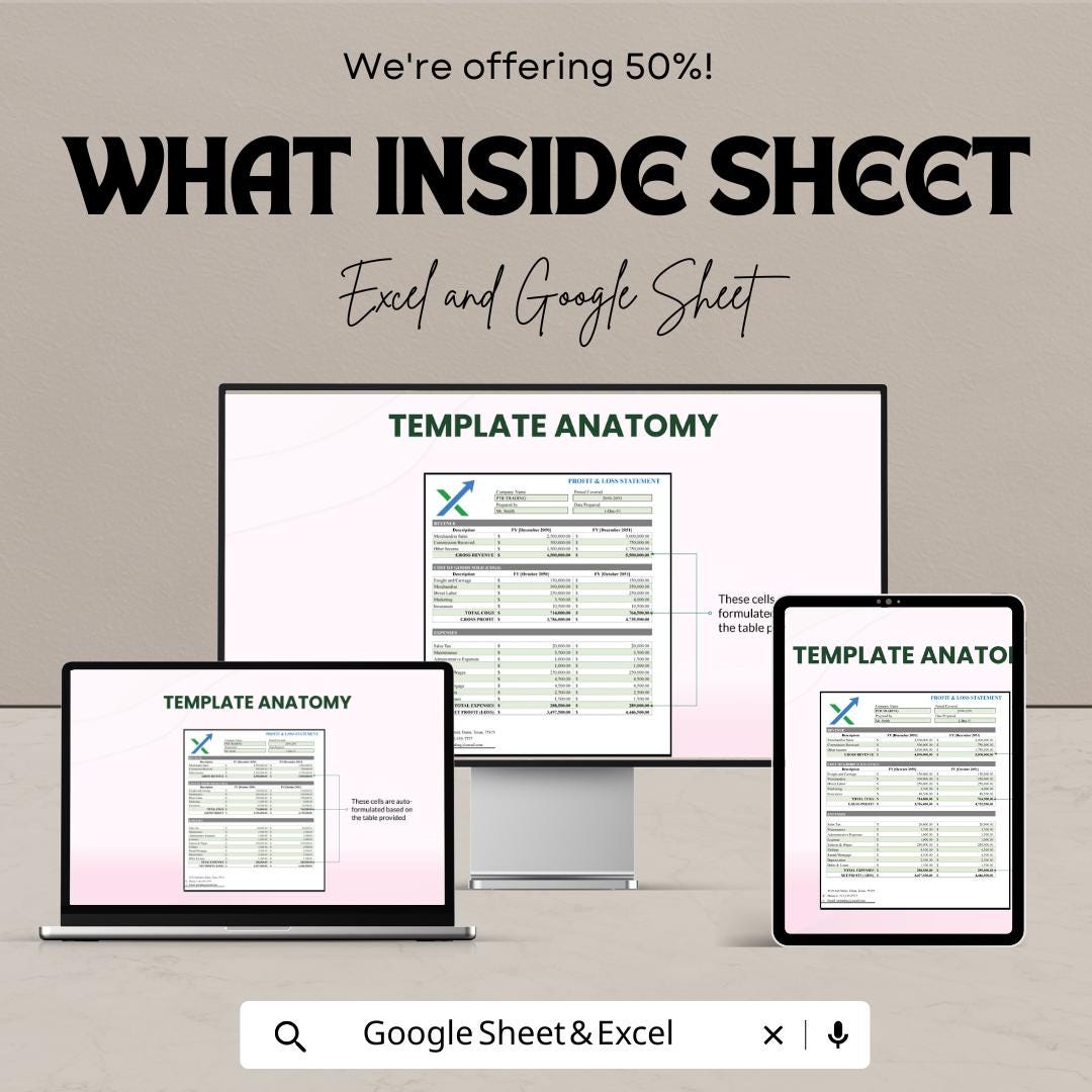 Trading Profit and Loss Template | Excel & Google Sheets | Financial Statement Tracker | Business Accounting Tool | Trade PL Report |