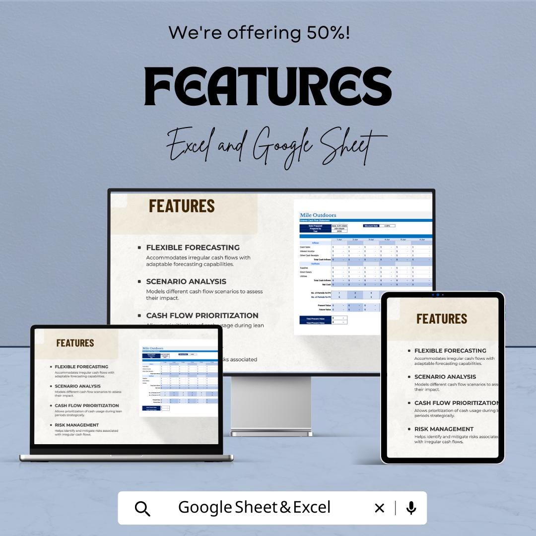 Uneven Cash Flow Template Excel & Google Sheets | Cash Flow Forecast Spreadsheet | Financial Planning Tracker | Business Budget Planner