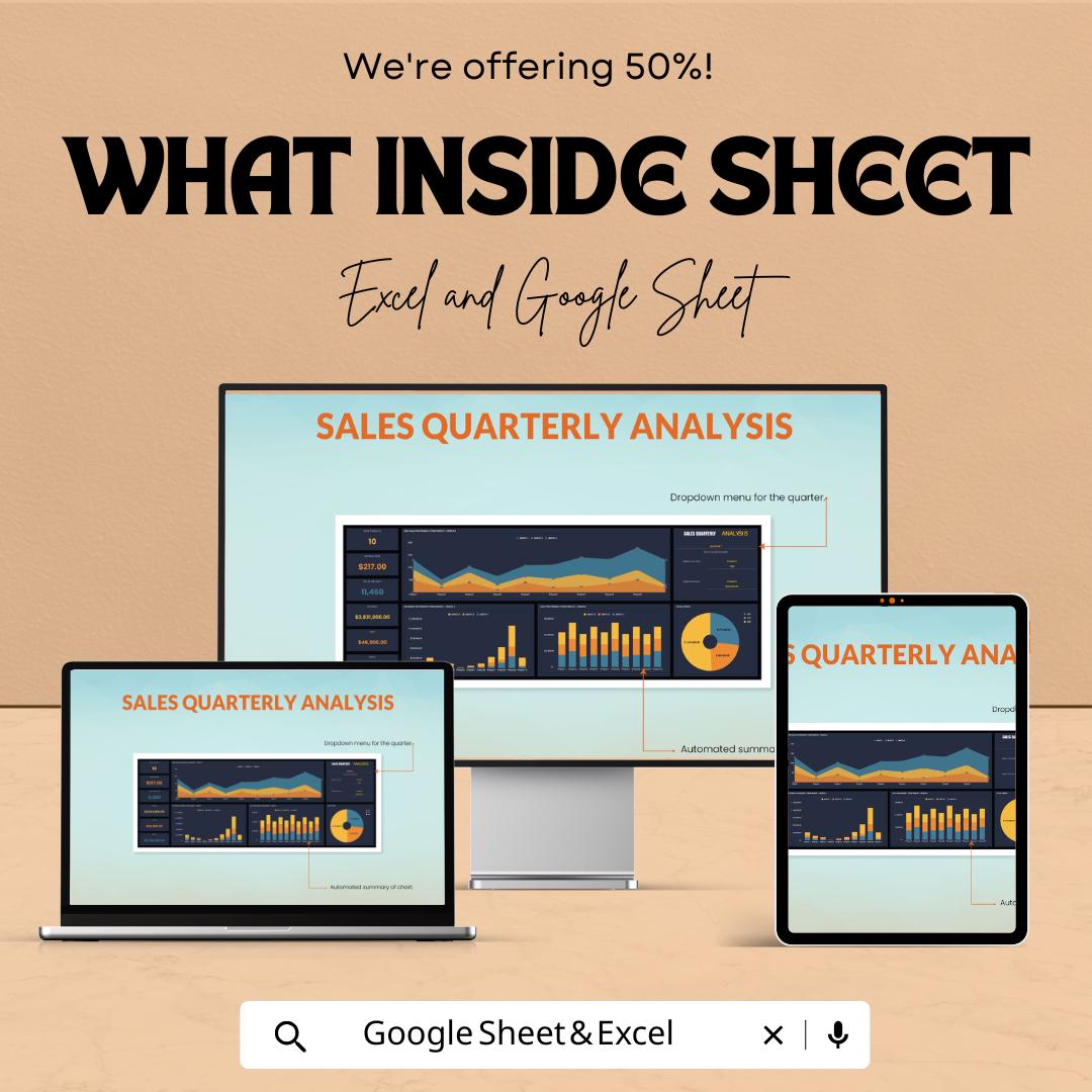 Sales Quarterly Analysis Template | Excel & Google Sheets | Quarterly Sales Dashboard | Business Performance Spreadsheet