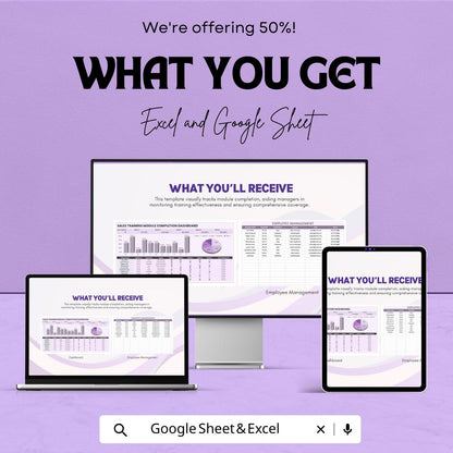 Sales Training Module Completion Dashboard Template | Excel and Google Sheet | Auto-Calculated & Formulated | Employee Training Tracker