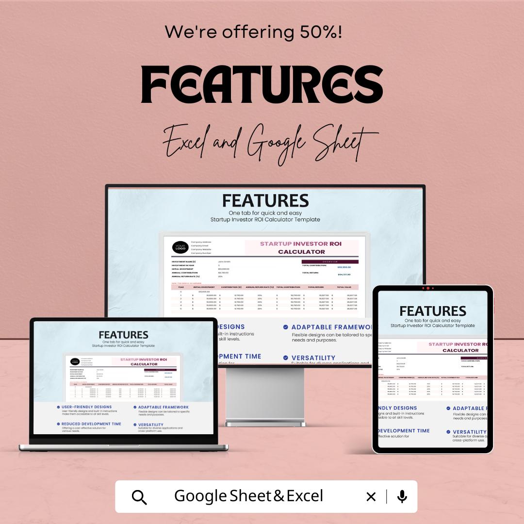 Startup Investor ROI Calculator Template | Excel & Google Sheets Investment Tracker | Business Finance Spreadsheet