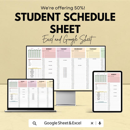 Student Schedule Sheet | Printable Study Planner | Google Sheets & Excel Template | Weekly Planner | Time Management for Students