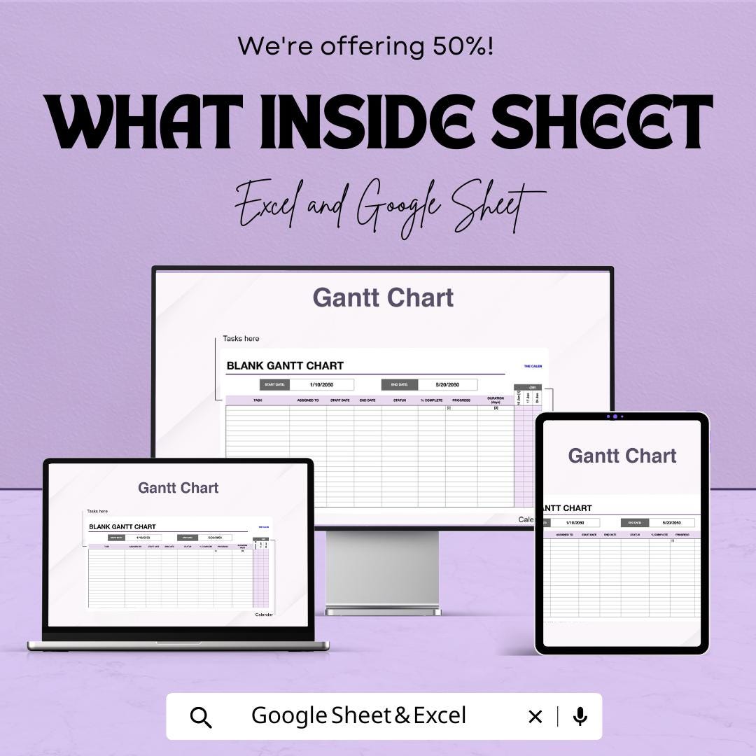 Blank Gantt Chart Sheet for Excel & Google Sheets | Project Timeline Template | Task Planner | Instant Download