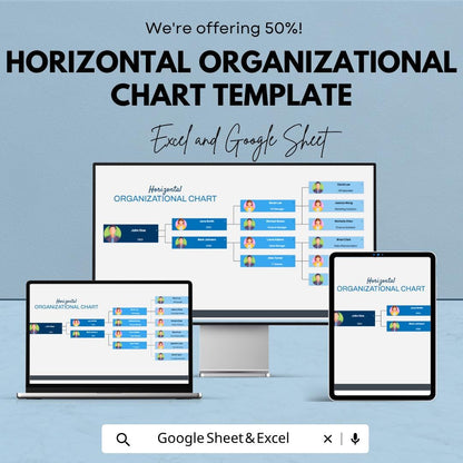 Horizontal Organizational Chart Template | Company Org Chart Spreadsheet | Employee Hierarchy Planner | Excel & Google Sheets Org Structure