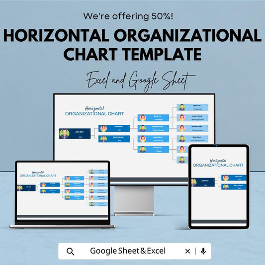 Horizontal Organizational Chart Template | Company Org Chart Spreadsheet | Employee Hierarchy Planner | Excel & Google Sheets Org Structure